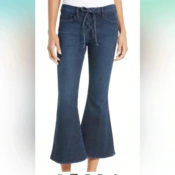 Frame Denim Denim - [W30Inseam26] Frame Le Bell Dark Washed High Rise Cropped  Jeans